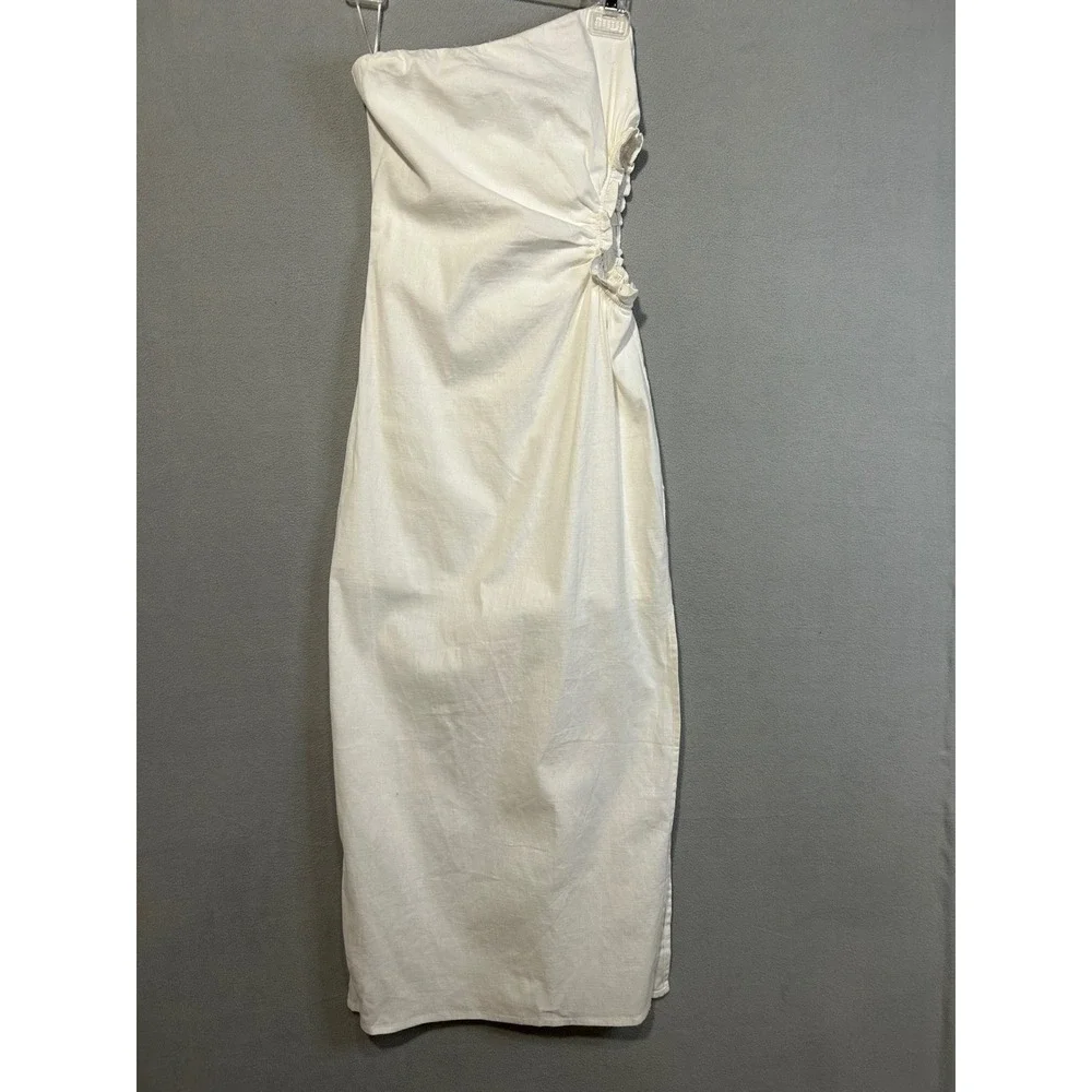 Mable‎ White Strapless Cutout Midi Dress Womens Size Large Party Cocktail